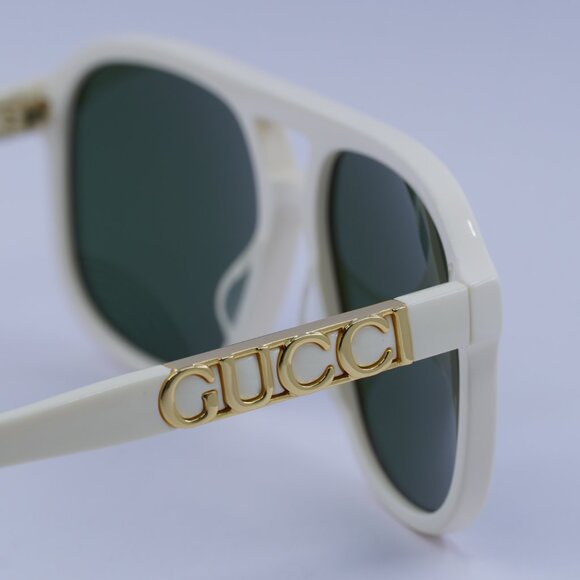 Gucci GG1188S 005 Sunglasses Ivory Aviator Frame, Green Lenses